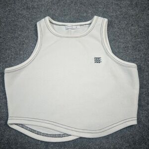 Pazzo Womens Waffle Knit Crop Tank Top White Black Contrast Stitch Size M